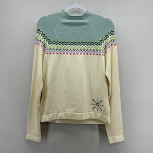 VTG Northern Isles Sweater Cream Fairisle Snowflake Mock Neck Soft Y2K Apres Ski